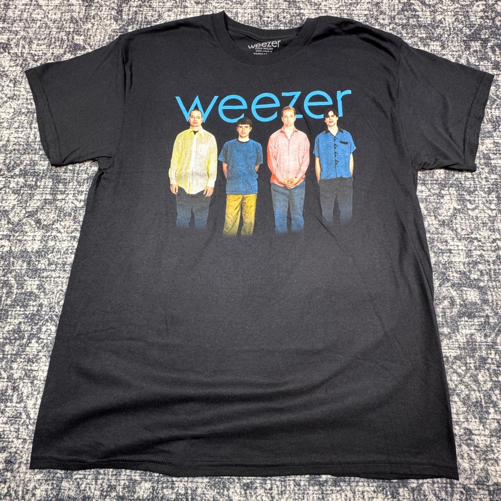 Weezer Blue Album Graphic T-Shirt Mens Large‎ Black Short Sleeve Band Tee Cotton